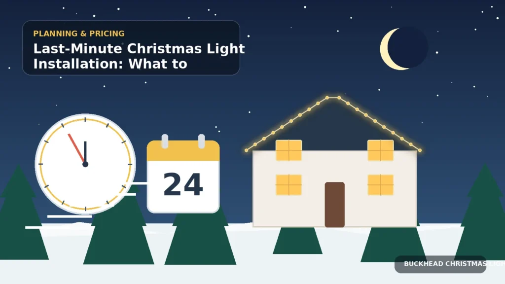 Illustration of a fast-moving clock, December 24 calendar, and last-minute decorated home