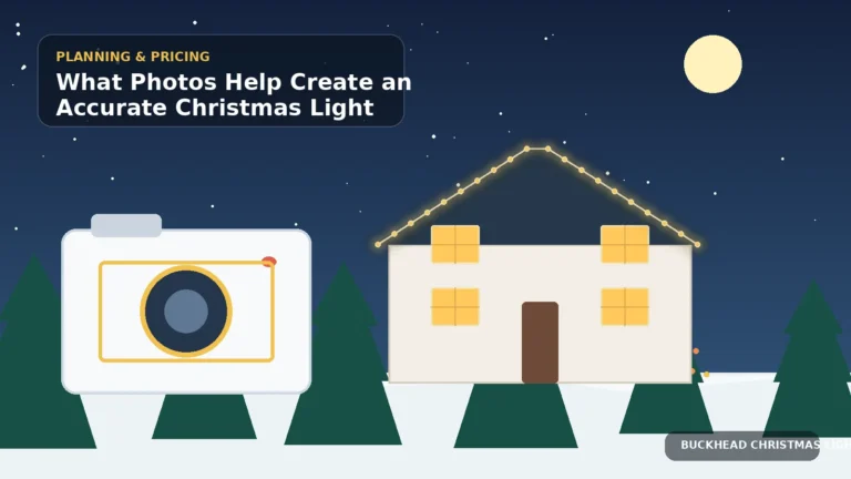 Illustration of a camera framing a decorated home for an accurate Christmas light quote