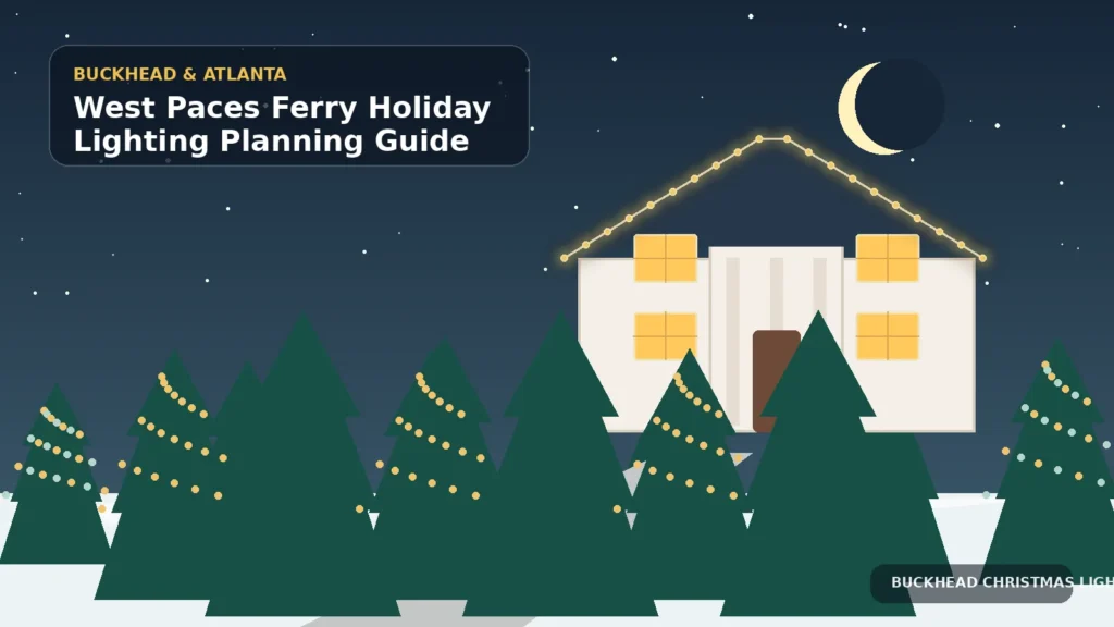 Illustration of a West Paces Ferry estate, long approach, and coordinated tree lighting