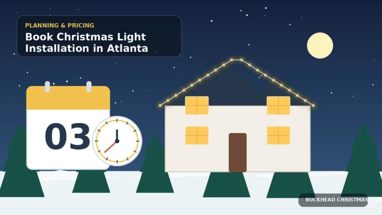 Illustration of a decorated Atlanta home with an August booking calendar and clock